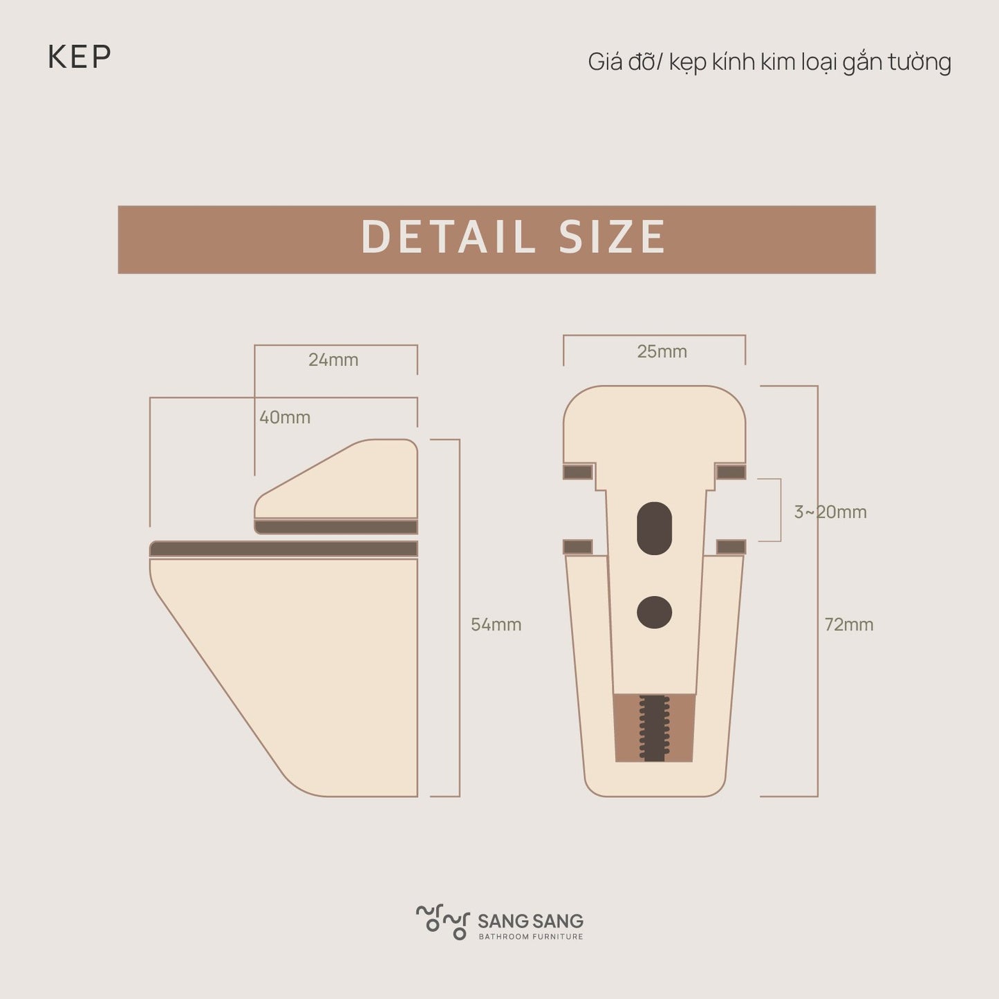 Giá đỡ/ kẹp kính kim loại gắn tường Hàn Quốc màu đen