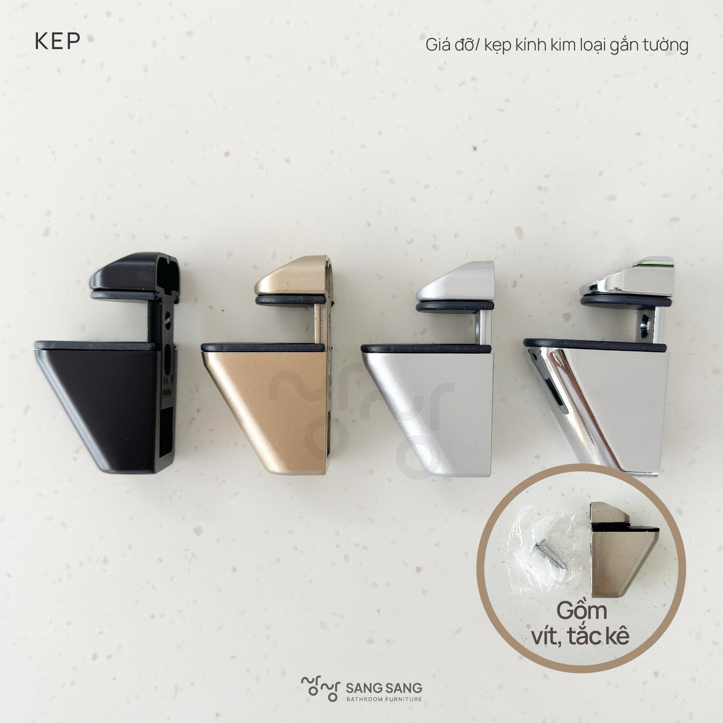 Giá đỡ/ kẹp kính kim loại gắn tường Hàn Quốc màu đen