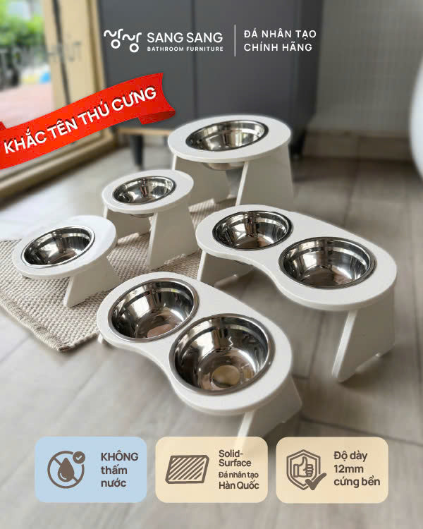 [KHẮC TÊN] Kệ bát ăn chống gù lưng dành cho thú cưng có khắc tên