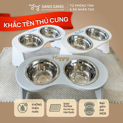 [KHẮC TÊN] Kệ bát ăn chống gù lưng dành cho thú cưng có khắc tên
