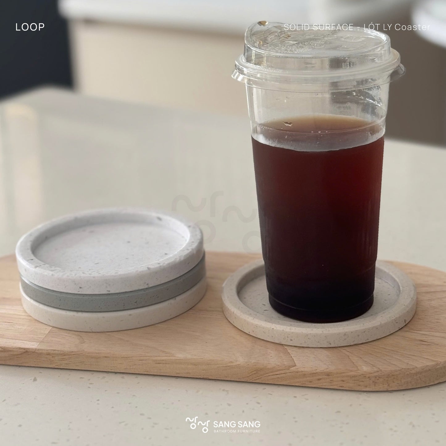 [V-LOOP-120] Đế lót ly bằng đá nhân tạo Hàn Quốc