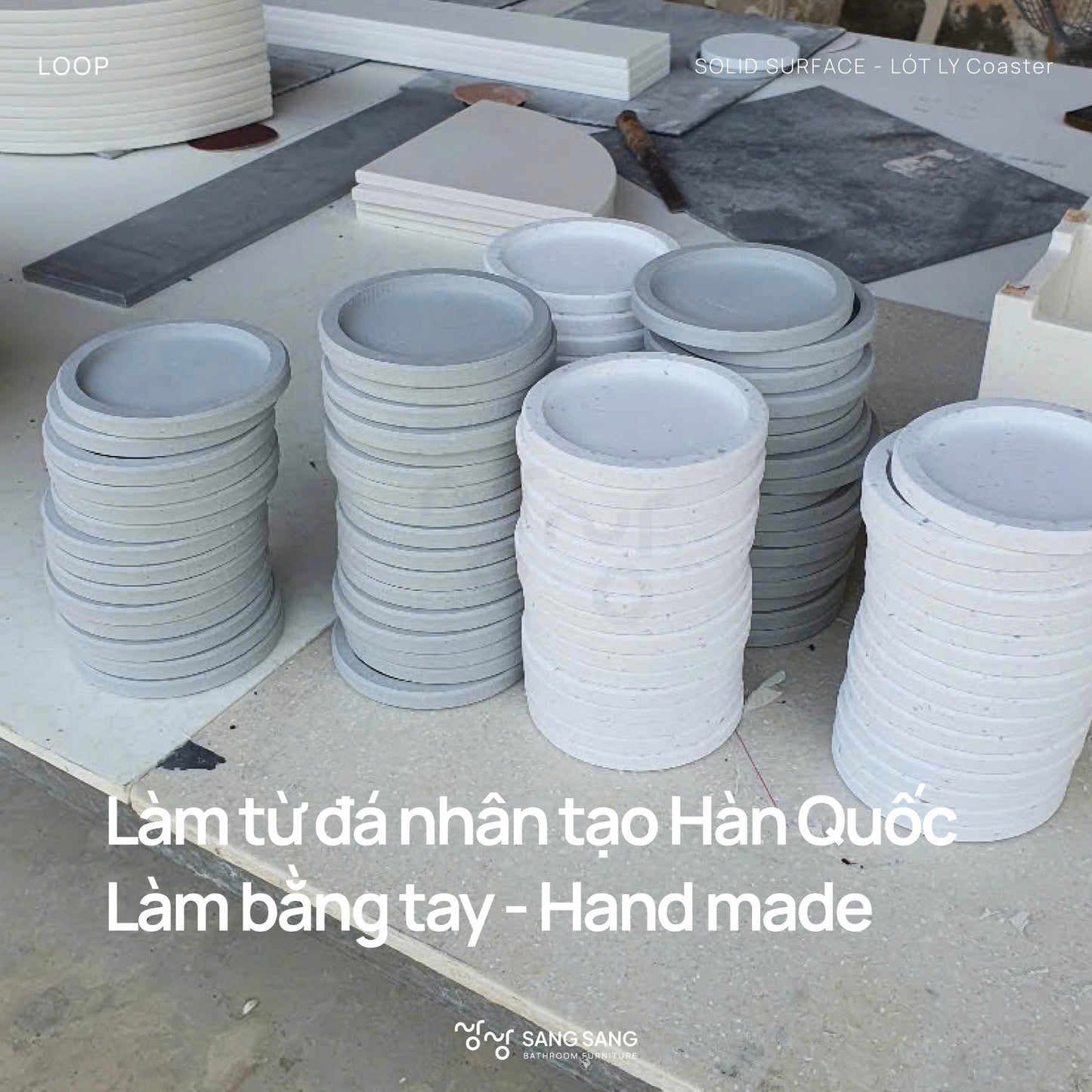 [V-LOOP-120] Đế lót ly bằng đá nhân tạo Hàn Quốc