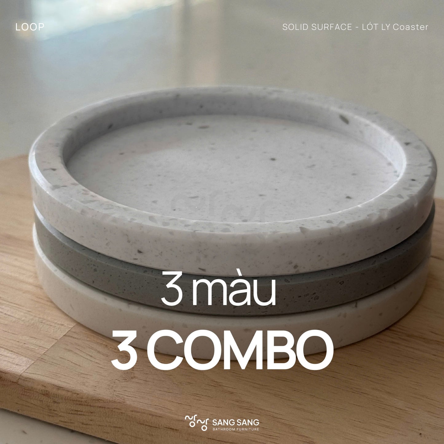 [V-LOOP-120] Đế lót ly bằng đá nhân tạo Hàn Quốc
