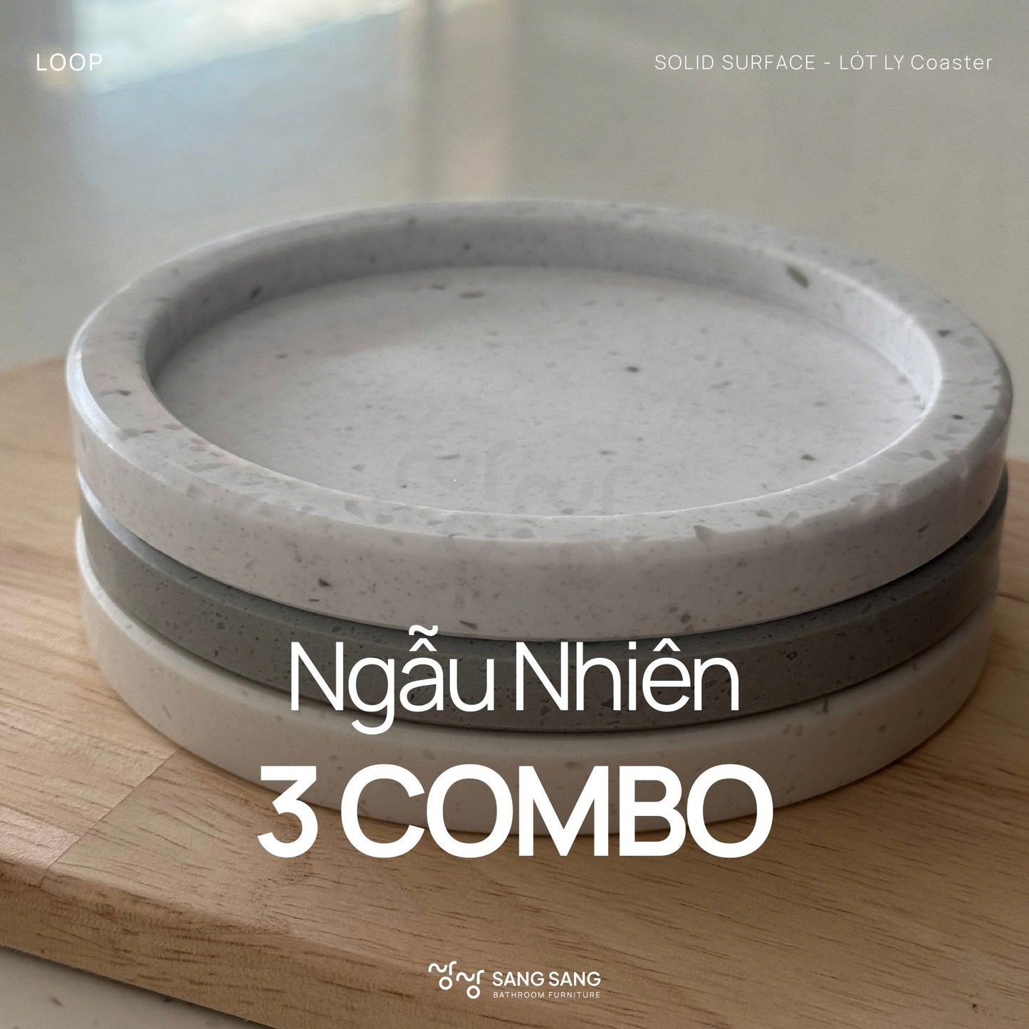 [V-LOOP-120] Đế lót ly bằng đá nhân tạo Hàn Quốc