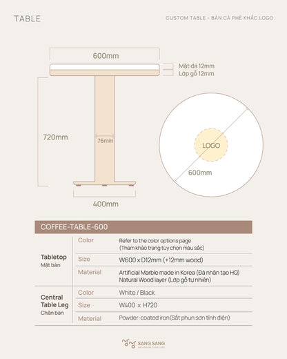 [COFFEE-TABLE-600] Bàn cà phê mặt đá nhân tạo Hàn Quốc