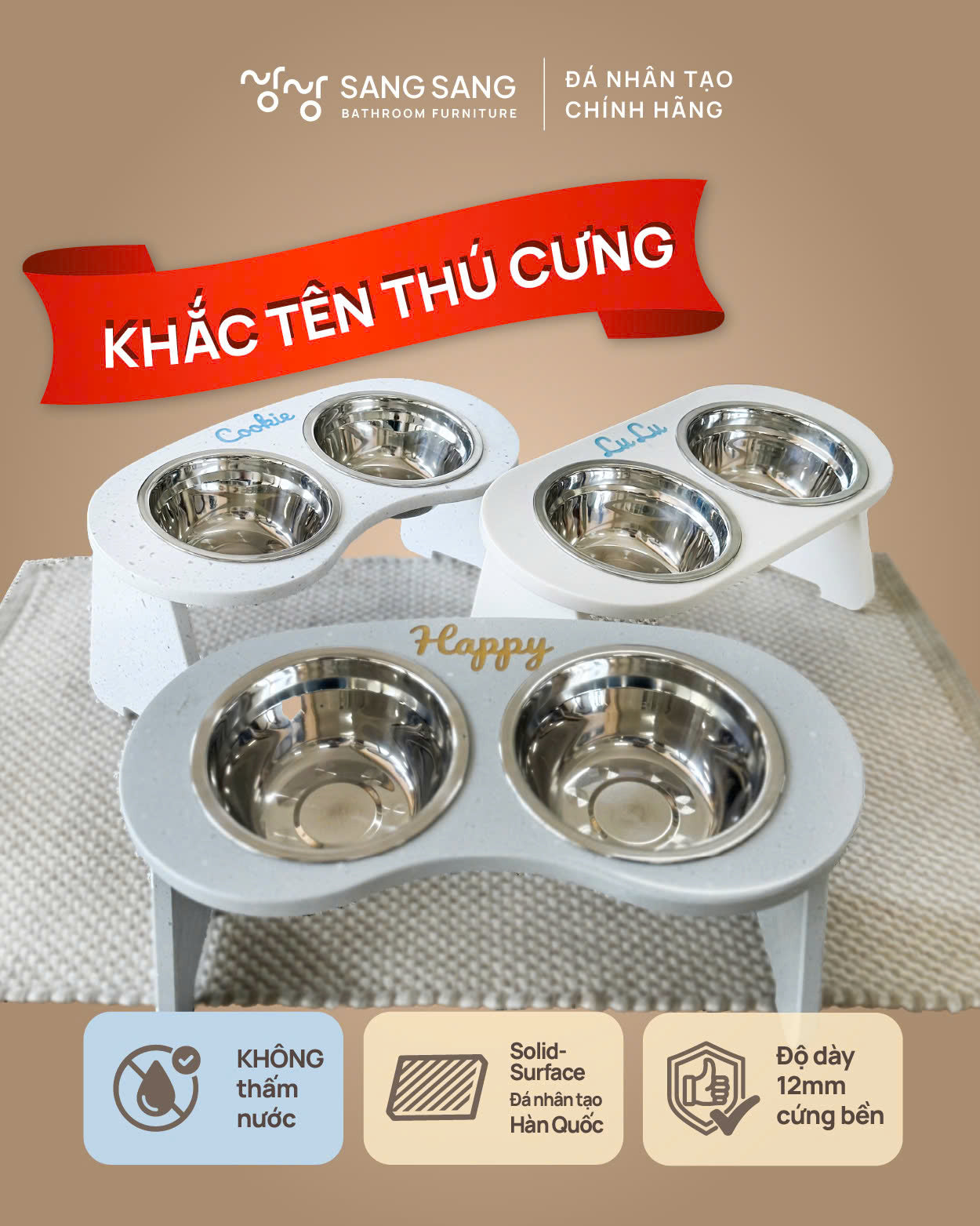 [KHẮC TÊN] Kệ bát ăn chống gù lưng dành cho thú cưng có khắc tên