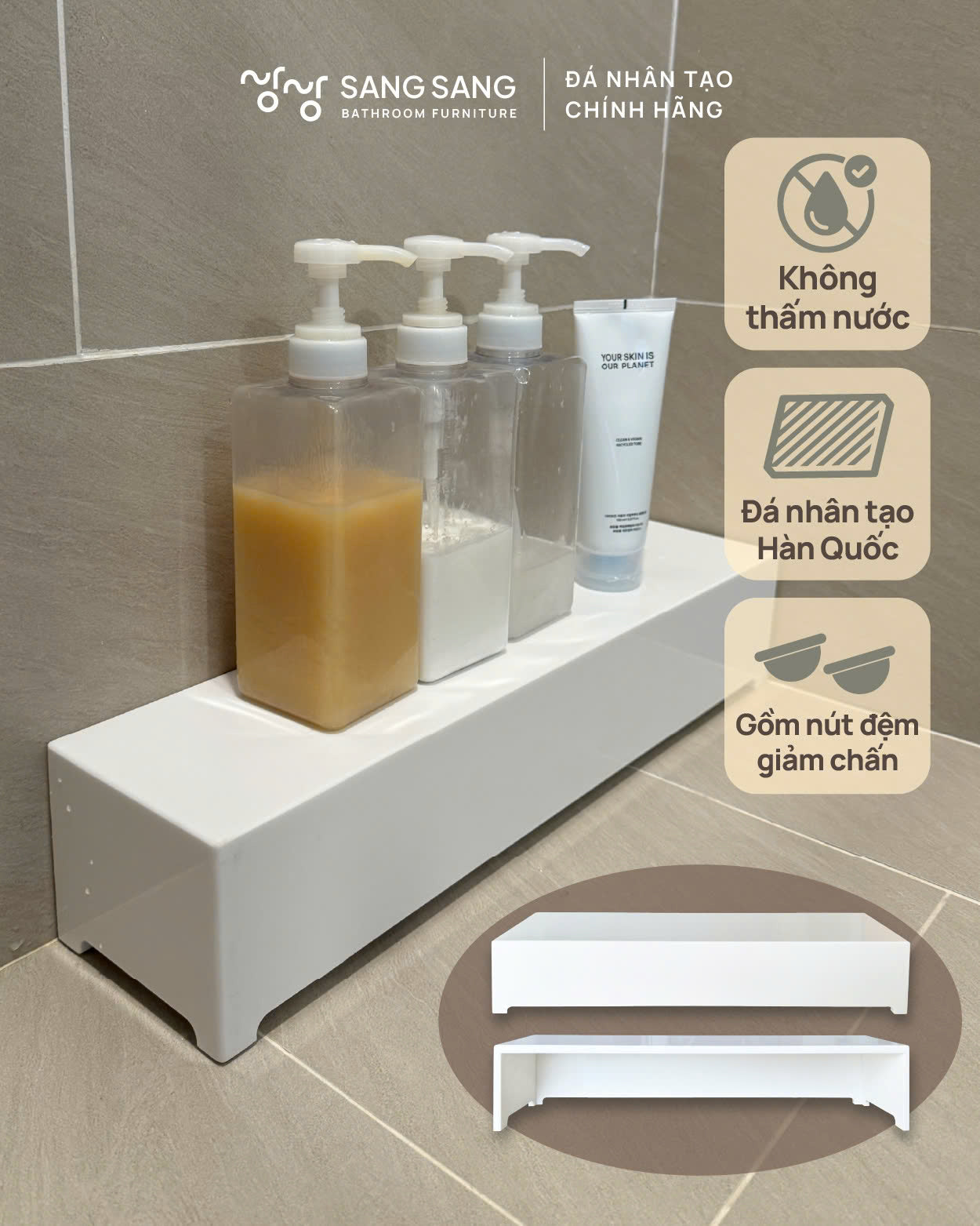 [V-LEVEL-500] Kệ sàn phòng tắm đá nhân tạo Hàn Quốc Sang Sang