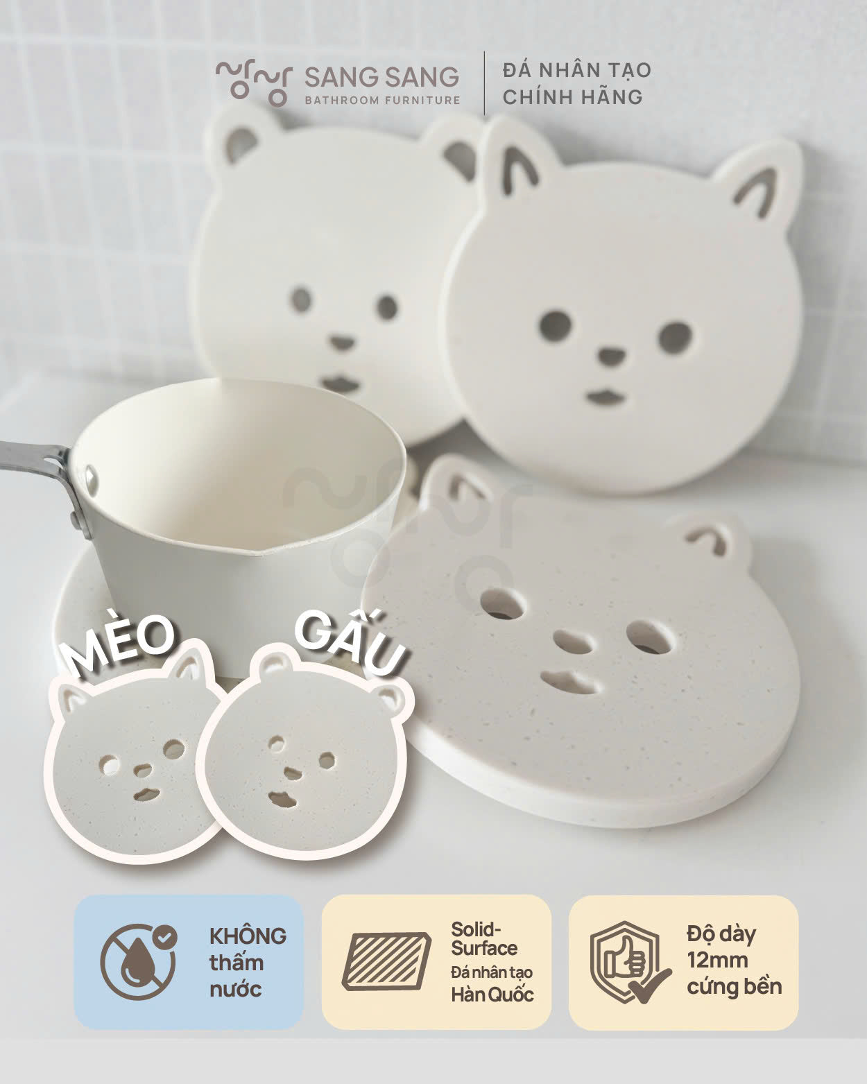 [V-PAD] Đế lót nồi bằng đá nhân tạo Hàn Quốc